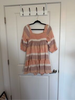 Lulu's Peach & Cream Striped Mini Dress